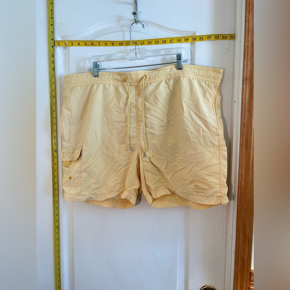 Tommy Bahama Swimming Shorts Cargo Drawstring Elastic Waist Yellow Relax Size L